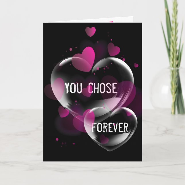 Jubiläum Herzblasen auf schwarz Karte (Vorderseite)