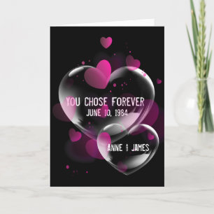 Jubiläum Herzblasen auf schwarz Karte