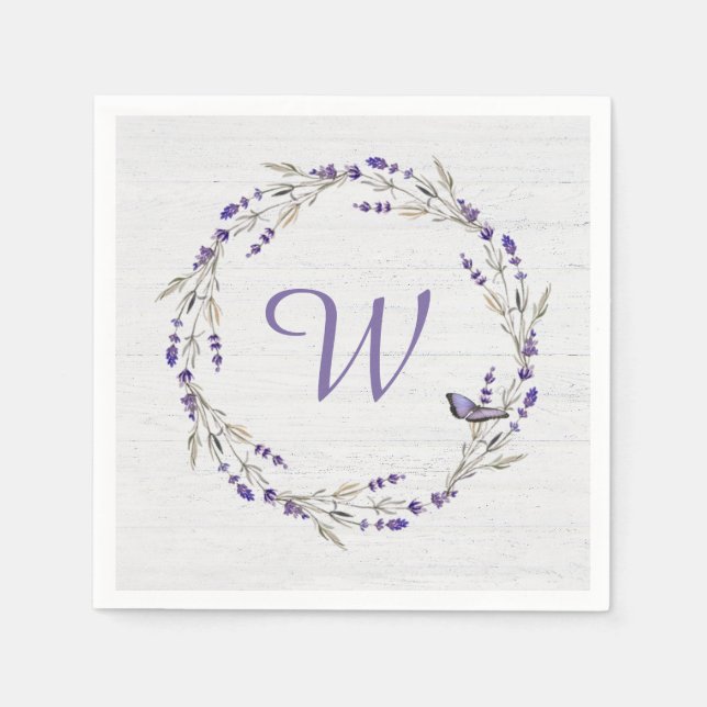 Jubiläum Lavender Wreath Monogram Serviette (Vorderseite)