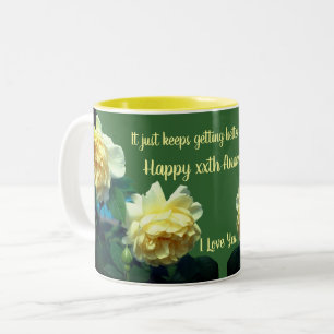 Jubiläum Liebe Gelbe Rosen Blume Personalisiert Zweifarbige Tasse