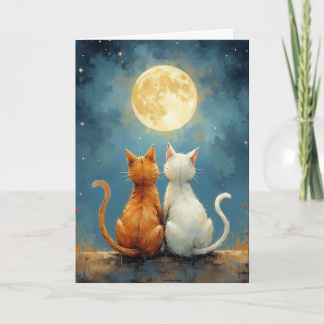 Jubiläum Liebe Katzen unter dem Mond auf schmerzli Karte (Vorderseite)