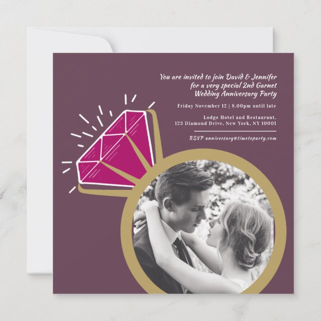 Jubiläum Party Garnet Ring zwei Fotos Einladung (Rückseite)