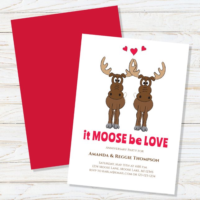 Jubiläum Party Niedlich Whimsical Elch Einladung (It moose be love cute anniversary moose invitation. )