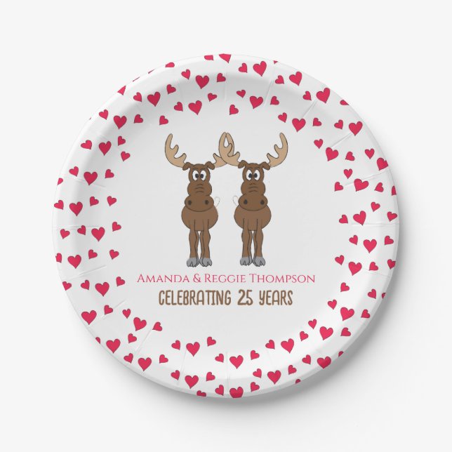 Jubiläum-Party Niedlich Whimsical Moose Pappteller (Vorderseite)