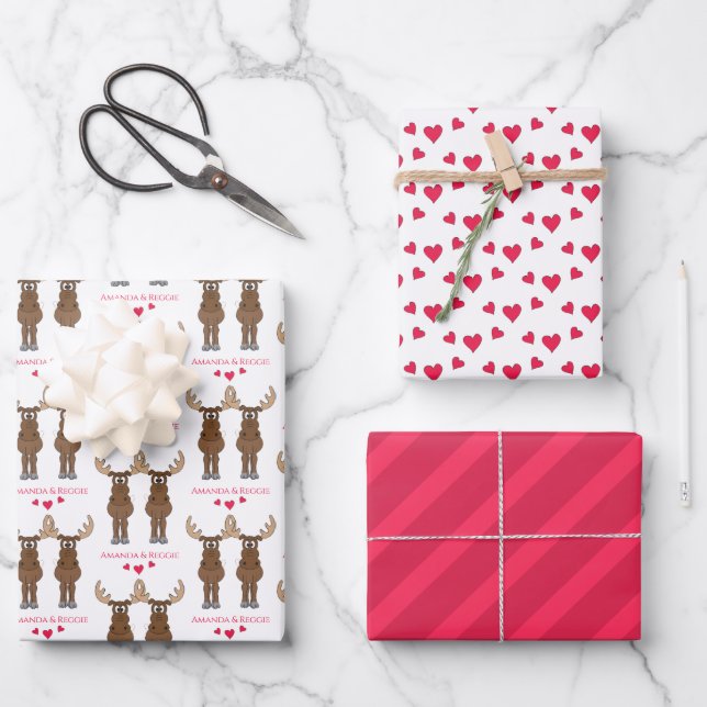 Jubiläum-Party Niedliche Elche Geschenkpapier Set (Vorderseite)