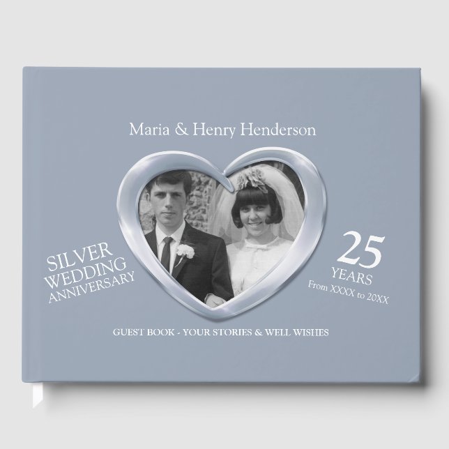 Jubiläum Silver Hochzeit Foto Herzen 25 Jahre Gästebuch (Vorderseite)