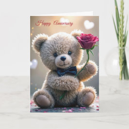 Jubiläum Teddybär mit Rose Karte
