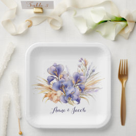 Jubiläum Watercolor Lila Iris Bouquet Pappteller