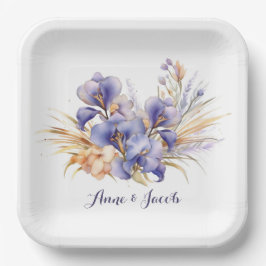 Jubiläum Watercolor Lila Iris Bouquet Pappteller