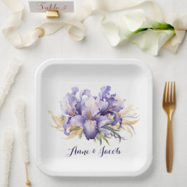Jubiläum Watercolor Lila Iris Bouquet Pappteller