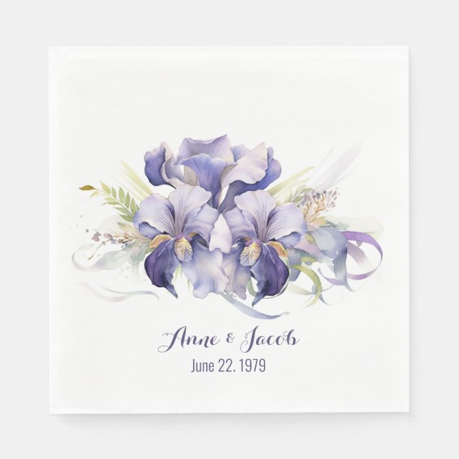 Jubiläum Watercolor Lila Iris Bouquet Serviette (Vorderseite)