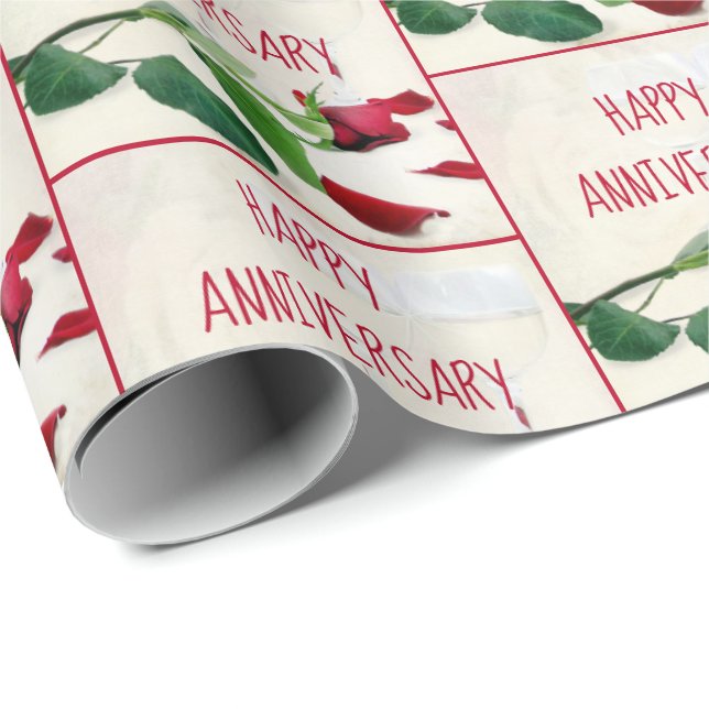 Jubiläum Wein und Rote Rose Geschenkpapier (Rolleneckpunkt)