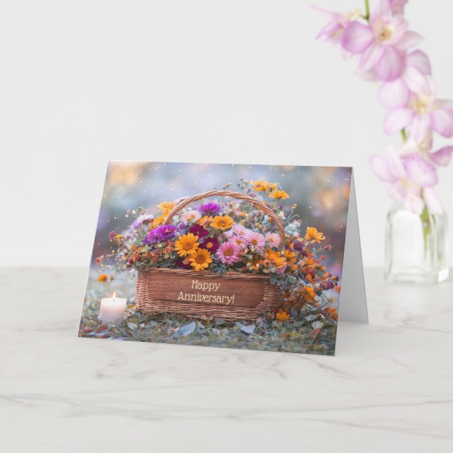 Jubiläums-Blumenstrauß mit Kerze  Karte (Orchidee)
