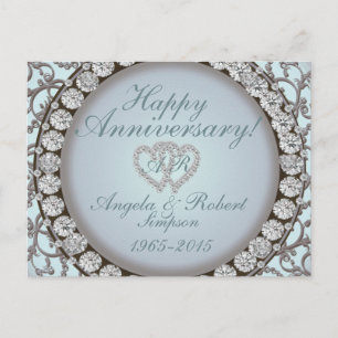 Jubiläums-Einladung   Türkises Monogramm Einladungspostkarte