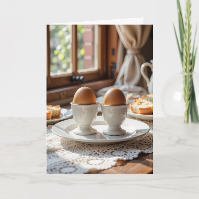 Jubiläums-Frühstücks-Braune Eier in Eierbechern Karte (Vorderseite)