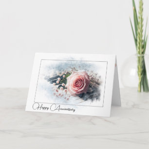 Jubiläums-Rosa Rose auf Vintage-Piano Karte