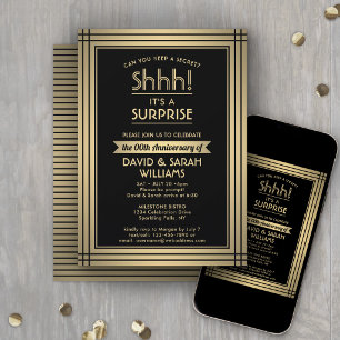 Jubiläums-Überraschungsparty Elegant Schwarz und G Einladung