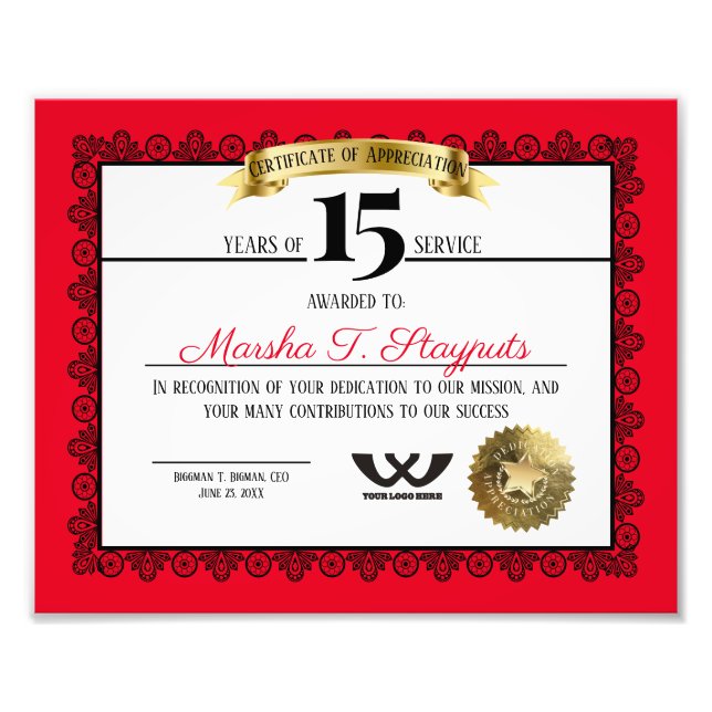 Jubiläumsanerkennung Fotodruck (Vorne)