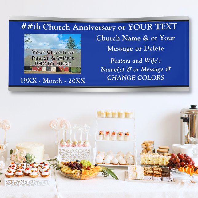 Jubiläumsbanner, Foto, Text, Farben Banner (Church Anniversary Banner. Church celebration ideas. Pastor Anniversary Party, Pastor Appreciation. )