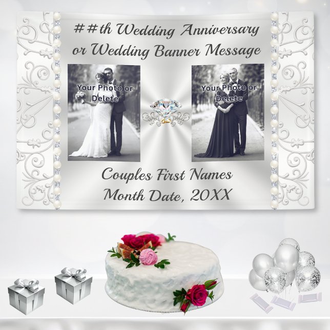 Jubiläumsbanner oder Diamantene Hochzeit Banner (Wedding banner with photos. Personalized wedding anniversary banners. 25th anniversary banners.)