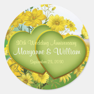 Jubiläumsfeier der Hochzeit Wildblumen Runder Aufkleber