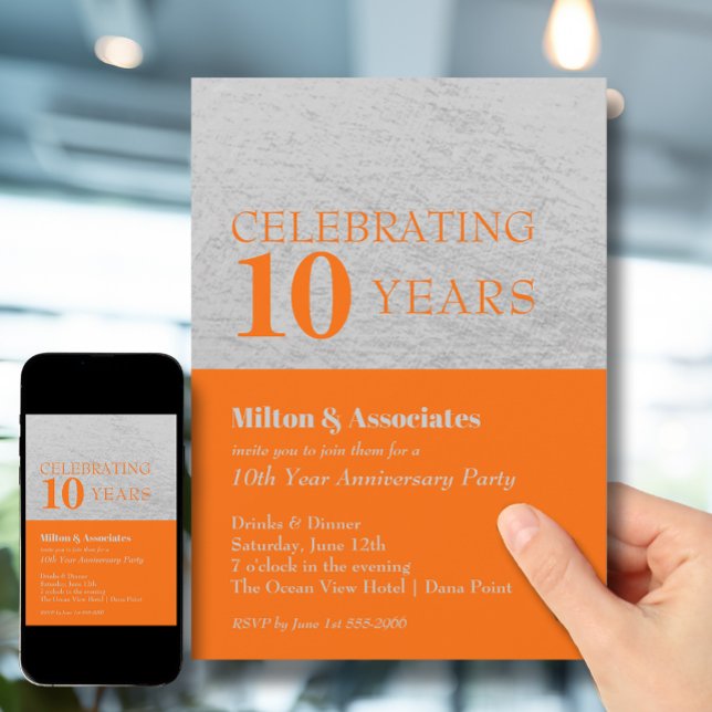 Jubiläumsfeier Orange Silver Einladung (Change to ANY YEAR. Order printed and instant download (great to email as a reminder.))