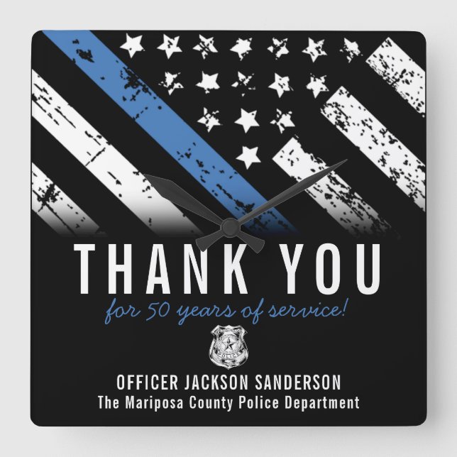 Jubiläumsflagge der Polizei Quadratische Wanduhr (Vorderseite)