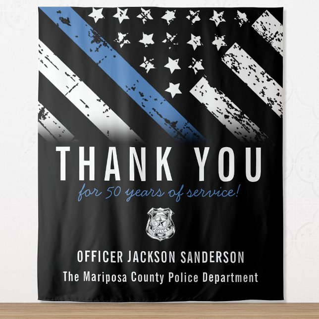 Jubiläumsflagge der Polizei Wandteppich (Police Retirement Anniversary Blue Line Flag Tapestry)