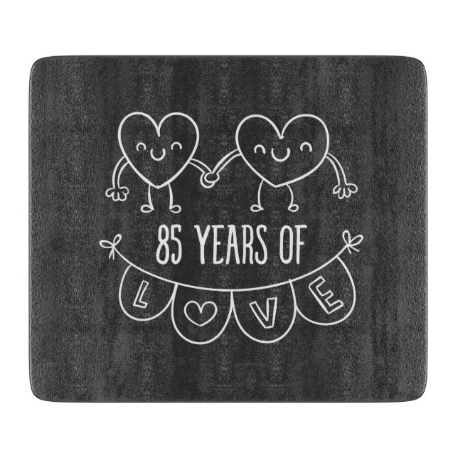 Jubiläumsgeschenk Chalk Hearts Schneidebrett (Vorderseite)