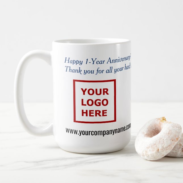Jubiläumsgeschenk für Mitarbeiter - Firmenlogo  Kaffeetasse (Mit Donut)