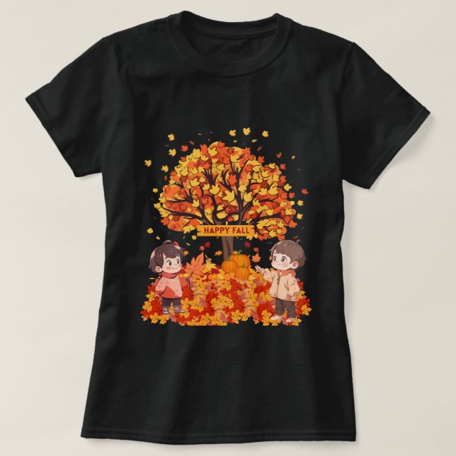 Jubiläumsgottesdienst Fappy Fall Kinder und Blätte T-Shirt (Design vorne)