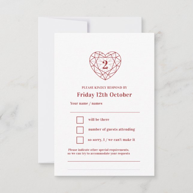 Jubiläumsgruss Herzantwort UAWG RSVP Karte (Vorderseite)