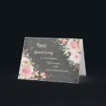 Jubiläumsjahr: Floral Daughter & Tochter Karte<br><div class="desc">Happy Hochzeitstag-Karte für Tochter und Tochter im Gesetz mit eleganten rot-rosa Aquarell-Blume und Chalkboard-Hintergrund und Herz-Filz Vers.</div>