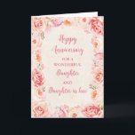 Jubiläumsjahr: Floral Daughter & Tochter Karte<br><div class="desc">Happy Hochzeitstag Karte für Tochter und Tochter im Gesetz mit schönen Vintagen rosa Aquarell-Blume,  und sentimental Vers.</div>