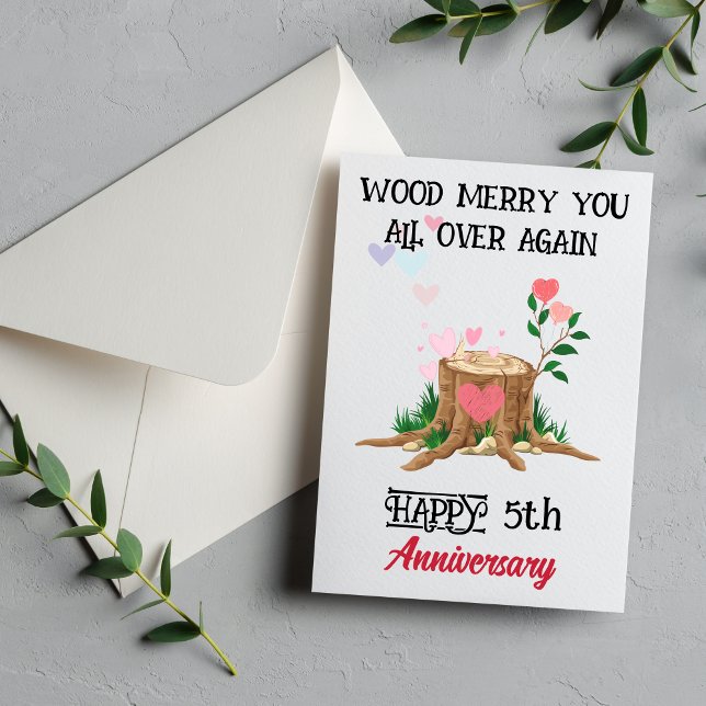 Jubiläumskarte aus der Ehefrau, 5. Hochzeit Einladung (Funny Wood 5th Anniversary Card | 5 Year Love & Laughter Gift)