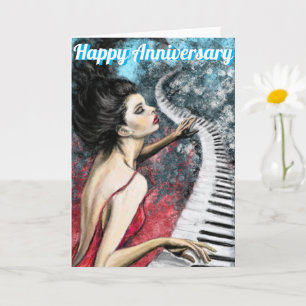 Jubiläumskarte für Lady in Red Piano Karte