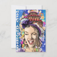 Jubiläumskarte mit Happy Woman - Funny