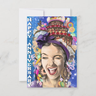 Jubiläumskarte mit Happy Woman - Funny Karte