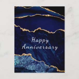 Jubiläumskarte Navy Blue Gold Glitzer Marmor Postkarte