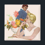 Jubiläumsquartier Magnet<br><div class="desc">Künstlerin: Lynn Buckham | Raucher einer Zigarette, die eine Frau ansieht, die nach einem Blumenarrangement sitzt</div>