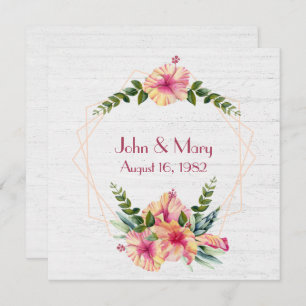 Jubiläumsrahmen auf weißem Hibiskus Einladung