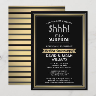 Jubiläumsüberraschung Party Schwarz, Weiß und Gold Einladung