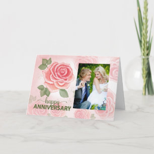 Jubiläumsweiche Rose mit maßgeschneidertem Foto Karte