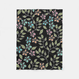 Jubilee Multicolor Floral on Black Background Flee Fleecedecke