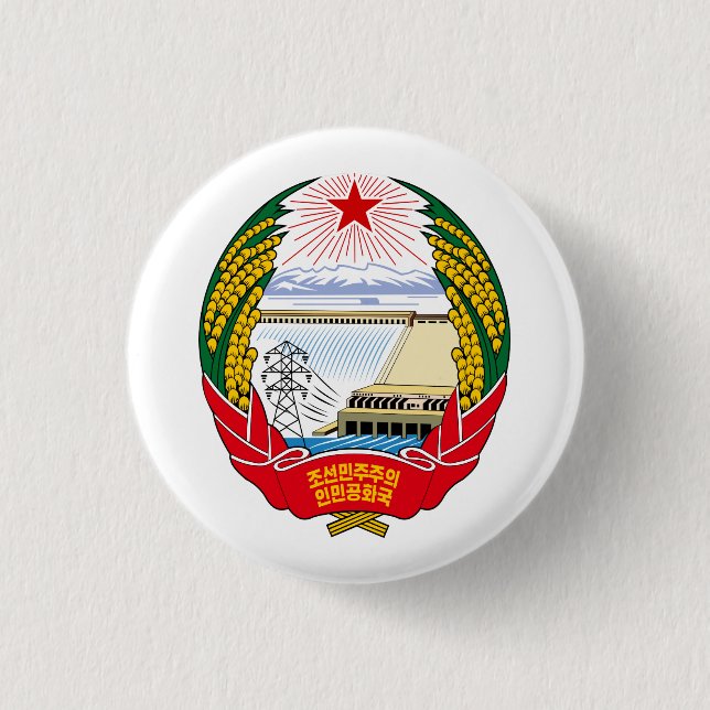 Juche Emblem DPRK Nordkorea sozialistischer Button (Vorderseite)