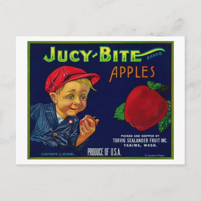 Jucy Bite Apple Crate LabelYakima, WA Postkarte (Vorderseite)