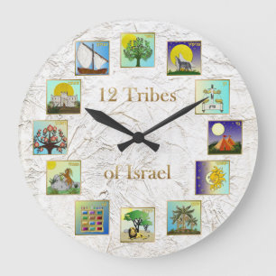 Judaica 12 Tribes of Israel Art Print Große Wanduhr