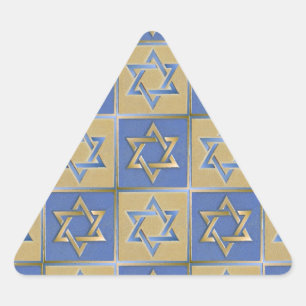 Judaica Davidstern Metall Gold Blau Dreieckiger Aufkleber