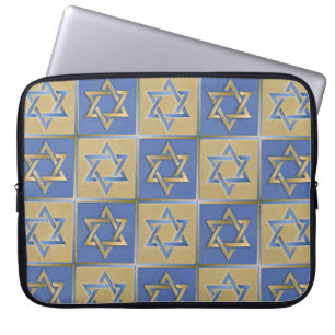 Judaica Davidstern Metall Gold Blau Laptop Hülle Laptopschutzhülle