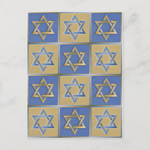 Judaica Davidstern Metall Gold Blau Postkarte